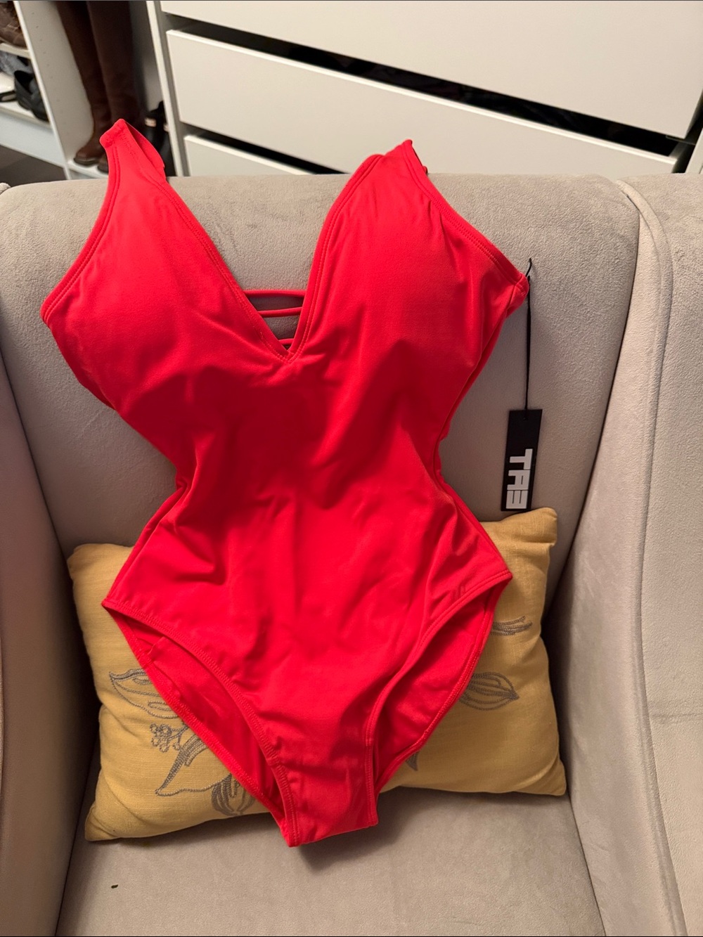 Bold Red One-Piece Swimsuit with V-Neck